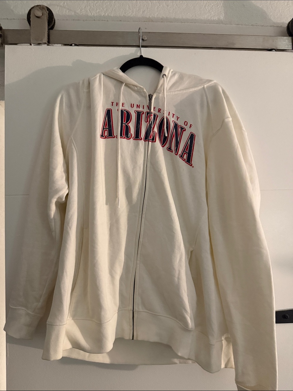 Jansport Cream Arizona Zip-Up Hoodie with Red/Navy Logo
